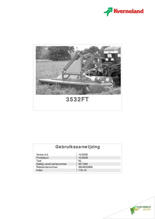 Kverneland 3532FT Mower Conditioner 2008 Operation Maintenance Manual PDF download
