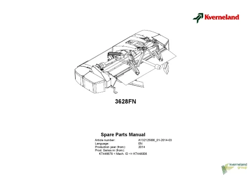 Kverneland 3628FN Mower Conditioner 2014 Parts Manual Catalog Pdf Download