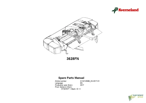 Kverneland 3628FN Mower Conditioner 2017 Parts Manual Catalog Pdf Download