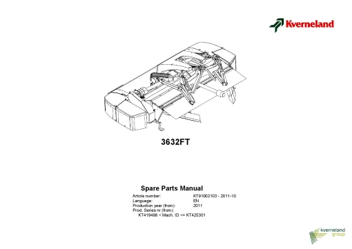 Kverneland 3632FT Mower Conditioner 2011 Parts Manual Catalog Pdf Download