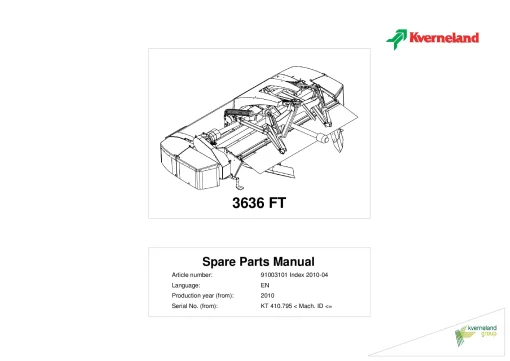 Kverneland 3636FT Mower Conditioner 2010 Parts Manual Catalog Pdf Download