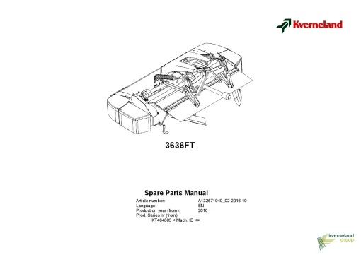 Kverneland 3636FT Mower Conditioner 2016 Parts Manual Catalog Pdf Download