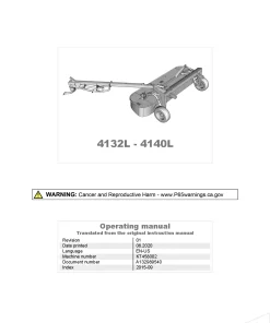 Kverneland 4132L -4140L Mower Disc Plain 2015 North America Operation Maintenance Manual PDF download