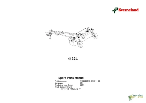 Kverneland 4132L Mower Disc Plain 2014 Parts Manual Catalog Pdf Download