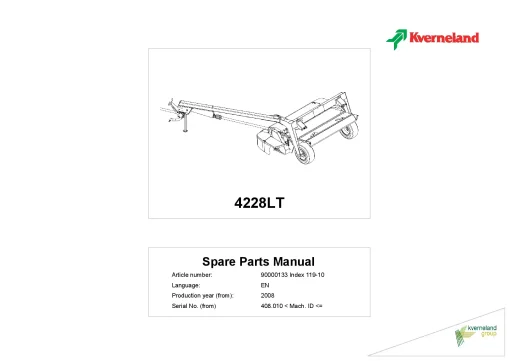 Kverneland 4228LT Mower Conditioner 2008 Parts Manual Catalog Pdf Download