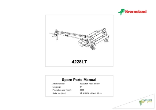 Kverneland 4228LT Mower Conditioner 2010 Parts Manual Catalog Pdf Download