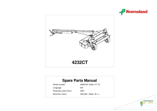 Kverneland 4232CT Mower Conditioner 2007 Parts Manual Catalog Pdf Download
