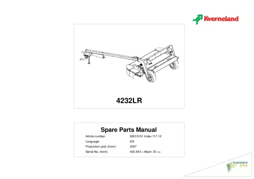 Kverneland 4232LR Mower Conditioner 2007 Parts Manual Catalog Pdf Download