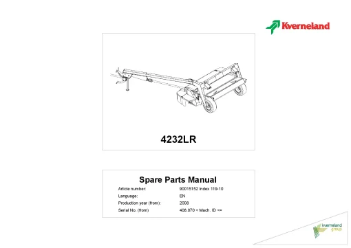 Kverneland 4232LR Mower Conditioner 2008 Parts Manual Catalog Pdf Download