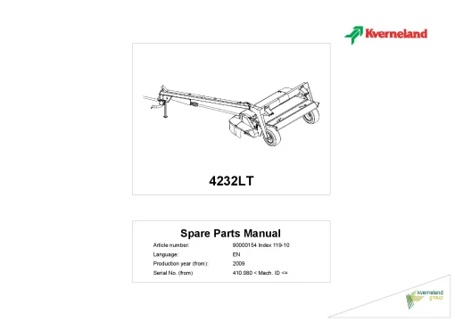 Kverneland 4232LT Mower Conditioner 2009 Parts Manual Catalog Pdf Download