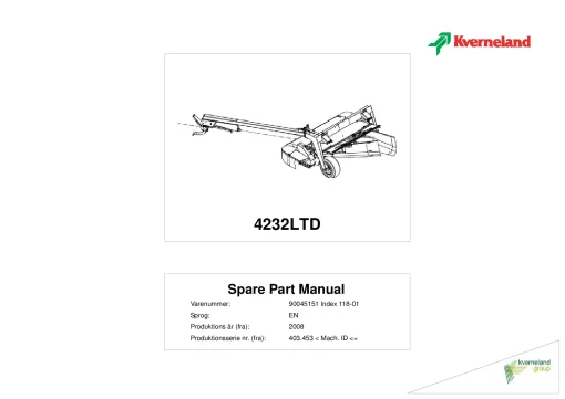 Kverneland 4232LTD Mower Conditioner 2008 Parts Manual Catalog Pdf Download