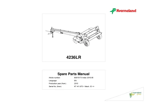 Kverneland 4236LR Mower Conditioner 2010 Parts Manual Catalog Pdf Download
