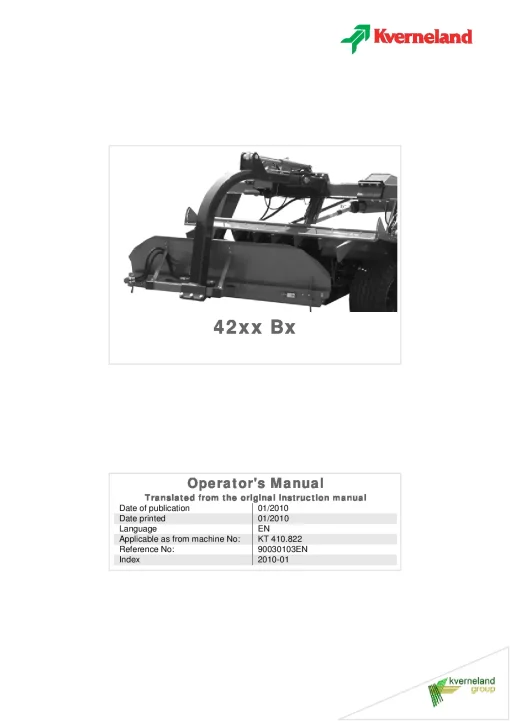 Kverneland 42xx Bx Mower Conditioner 2010 Operation Maintenance Manual PDF download