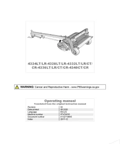Kverneland 4324 4328 4332 4336 4340 LT-LR-CR Mower Conditioner 2017 Operation Maintenance Manual PDF download