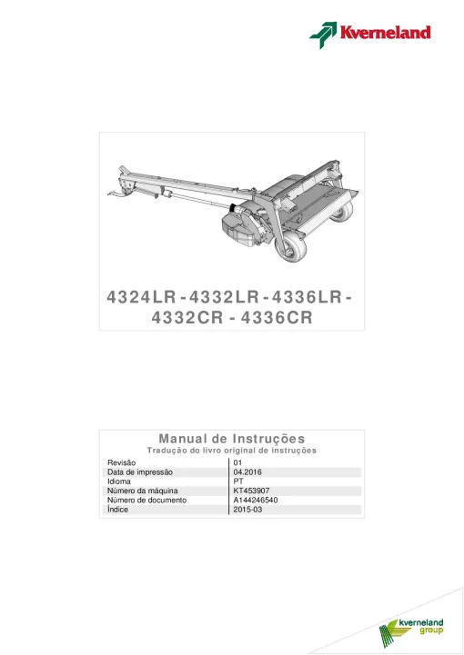 Kverneland 4324 4332 4336-LR 4332 4336-CR Mower Conditioner 2015 Operation Maintenance Manual PDF download