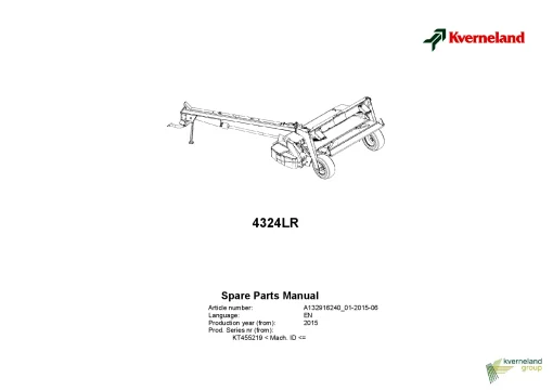 Kverneland 4324LR Mower Conditioner 2015 Sn KT455219 Parts Manual Catalog Pdf Download