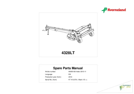Kverneland 4328LT Mower Conditioner 2010 Sn 413476- Parts Manual Catalog Pdf Download