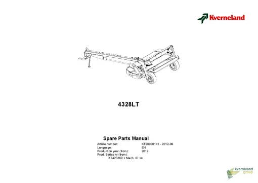 Kverneland 4328LT Mower Conditioner 2012 Sn KT425389- Parts Manual Catalog Pdf Download