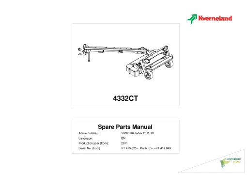 Kverneland 4332CT Mower Conditioner 2011 Sn 419820-419849 Parts Manual Catalog Pdf Download