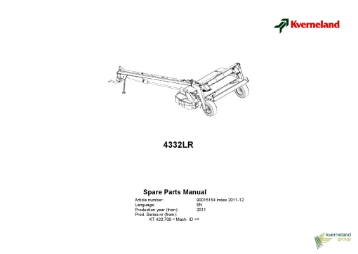 Kverneland 4332LR Mower Conditioner 2011 Sn KT420709- Parts Manual Catalog Pdf Download