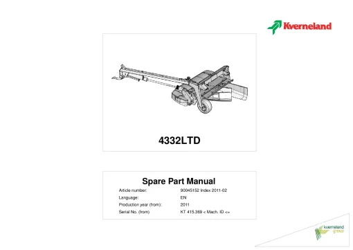 Kverneland 4332LTD Mower Conditioner 2011 Sn KT415369- Parts Manual Catalog Pdf Download