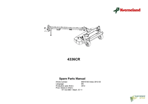Kverneland 4336CR Mower Conditioner 2012 Sn KT422986- Parts Manual Catalog Pdf Download
