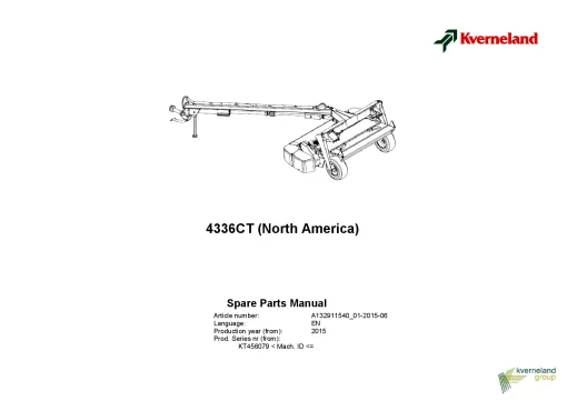 Kverneland 4336CT Mower Conditioner North America 2015 Parts Manual Catalog Pdf Download