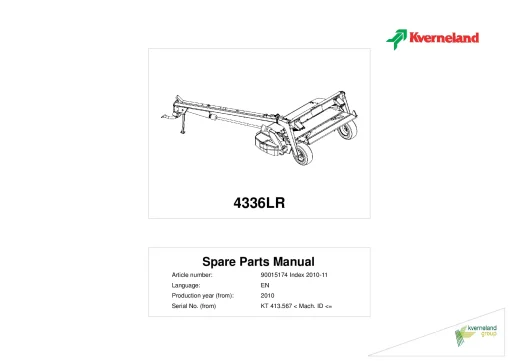 Kverneland 4336LR Mower Conditioner 2010 Sn KT413567 Parts Manual Catalog Pdf Download