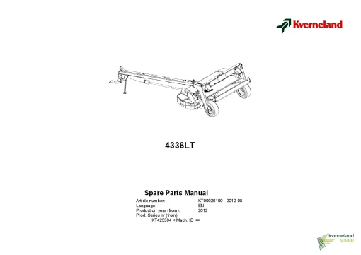Kverneland 4336LT Mower Conditioner 2012 Sn 425394- Parts Manual Catalog Pdf Download