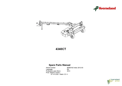 Kverneland 4340CT Mower Conditioner 2012 Sn 413.252 Parts Manual Catalog Pdf Download
