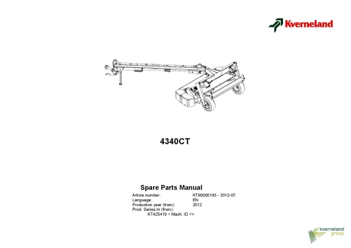 Kverneland 4340CT Mower Conditioner 2012 Sn 425419 Parts Manual Catalog Pdf Download