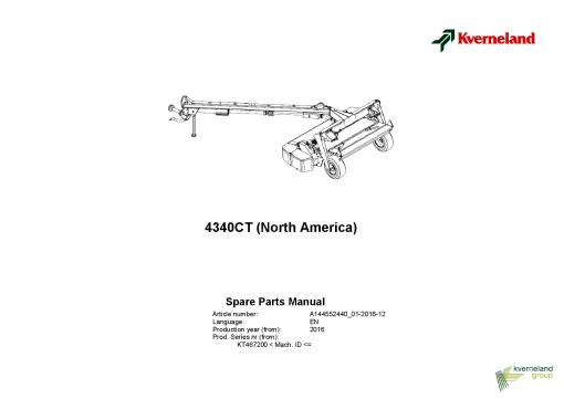 Kverneland 4340CT Mower Conditioner 2016 North America Parts Manual Catalog Pdf Download