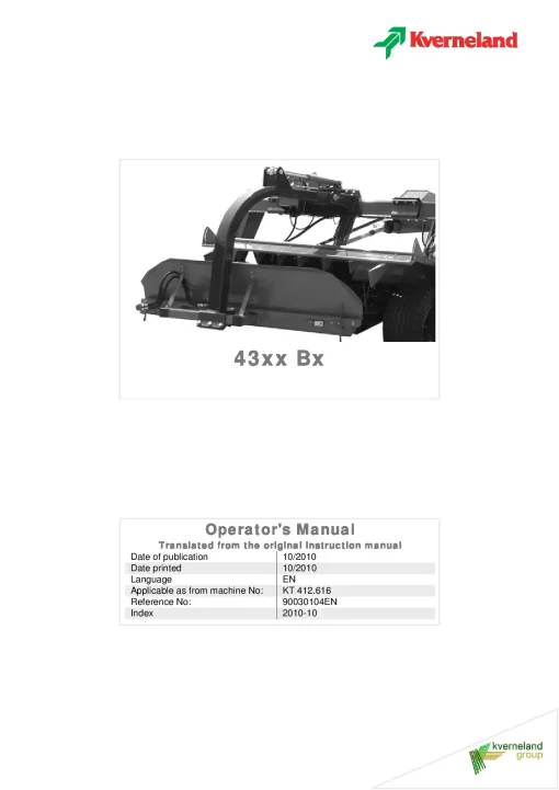Kverneland 43XX Bx Accessories Mowers 2010 Operation Maintenance Manual PDF download