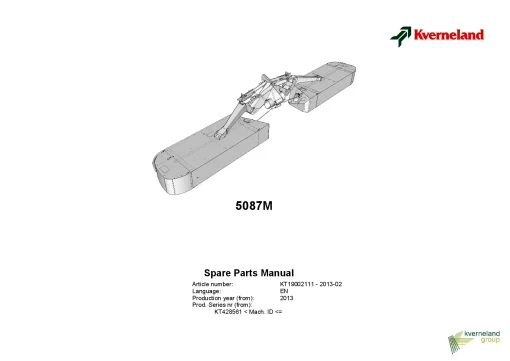 Kverneland 5087M Mower Disc Plain 2013 Sn KT428561 Parts Manual Catalog Pdf Download