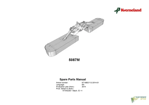 Kverneland 5087M Mower Disc Plain 2014 Sn KT445259 Parts Manual Catalog Pdf Download
