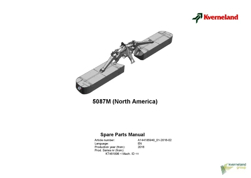 Kverneland 5087M Mower Disc Plain 2016 Sn KT461900 North America Parts Manual Catalog Pdf Download