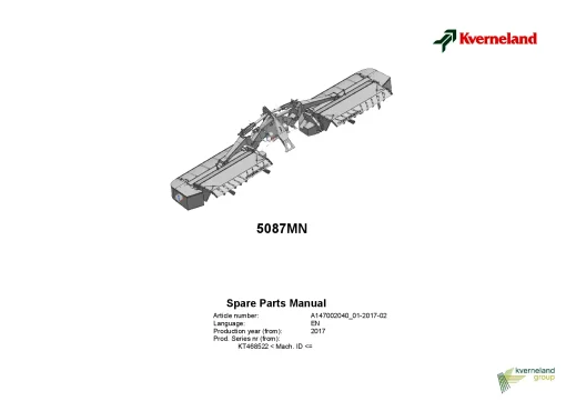 Kverneland 5087MN Mower Conditioner 2017 Parts Manual Catalog Pdf Download