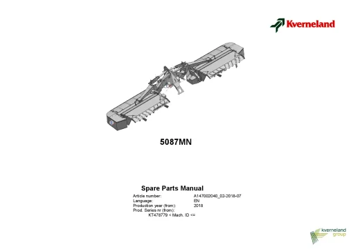Kverneland 5087MN Mower Conditioner 2018 Parts Manual Catalog Pdf Download