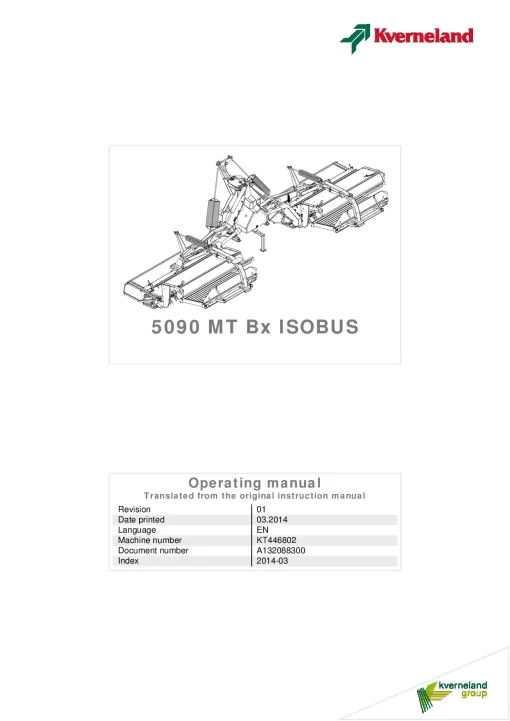 Kverneland 5090 MT Bx ISOBUS Mower Conditioner 2014 Operation Maintenance Manual PDF download