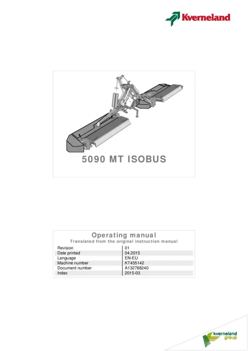 Kverneland 5090 MT ISOBUS Mower Conditioner 2015 EU Operation Maintenance Manual PDF download