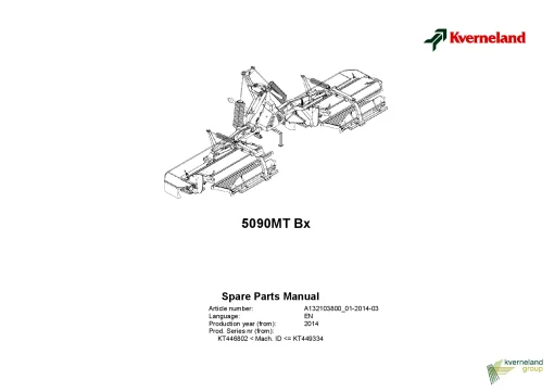 Kverneland 5090MT Bx Mower Conditioner 2014 Parts Manual Catalog Pdf Download