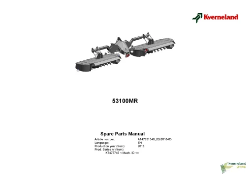 Kverneland 53100 MR Mower Conditioner 2018 Parts Manual Catalog Pdf Download