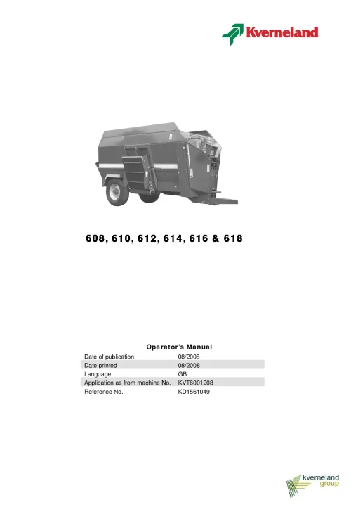 Kverneland 608 610 612 614 616 618 Diet feeders 2008 Operation Maintenance Manual PDF download