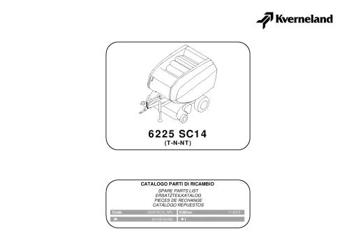 Kverneland 6225 SC14 (T-N-NT) Balers Round 2013 Parts Manual Catalog Pdf Download