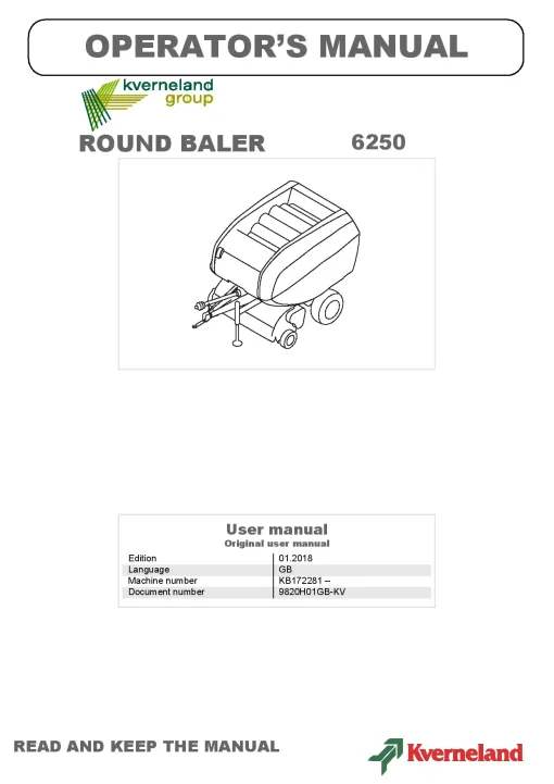 Kverneland 6250 Balers Round 2018 Operation Maintenance Manual PDF download