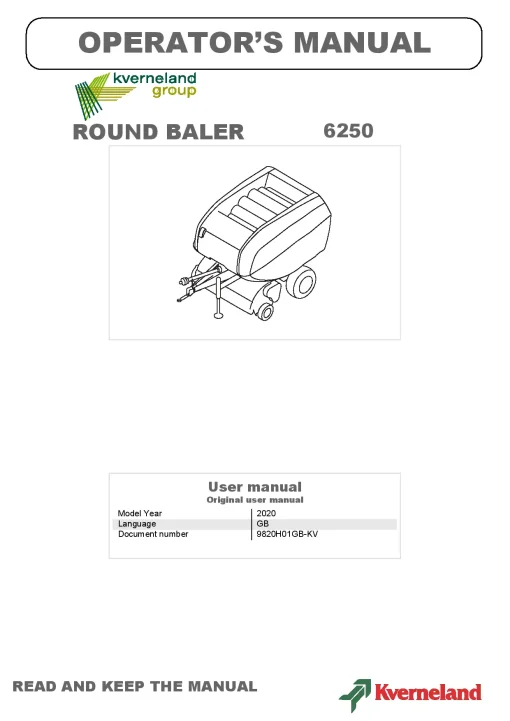 Kverneland 6250 Balers Round 2020 Operation Maintenance Manual PDF download