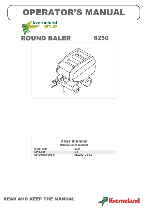 Kverneland 6250 Balers Round 2021 Operation Maintenance Manual PDF download