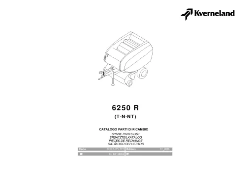 Kverneland 6250 R (T-N-NT) Balers Round 2016 Parts Manual Catalog Pdf Download