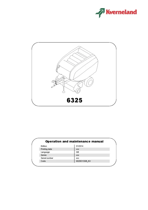 Kverneland 6325 Balers Round -Fixed chamber 2014 Operation Maintenance Manual PDF download
