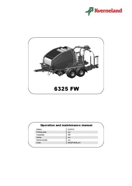 Kverneland 6325 Flexiwrap Baler- wrapper 2015 Operation Maintenance Manual PDF download